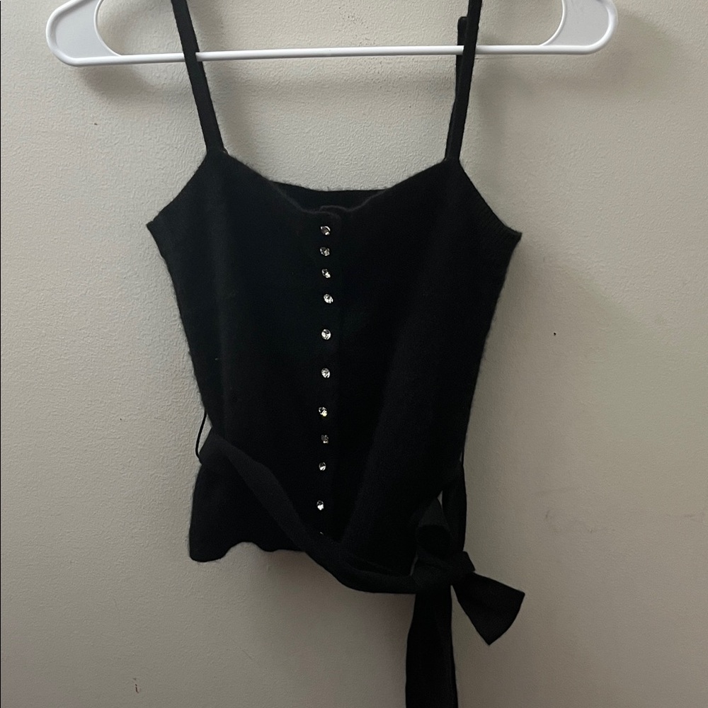 ✨🆕BNWOT!L.A.M.B Black 100% Cashmere Tank w/Wrap Around Bow!SUPER RARE!Sz M!!